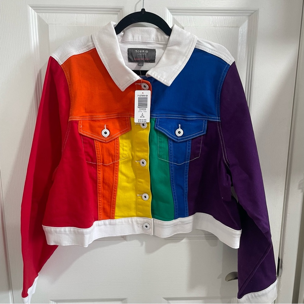 NWT Torrid - Rainbow Colorblocked Crop Jacket - Size 3X